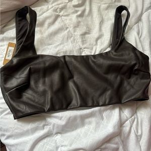 Skims Faux Leather Bralette in Color Soot